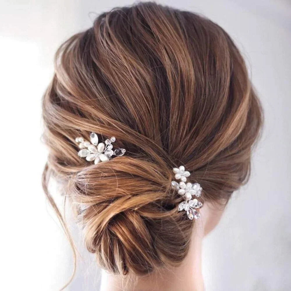 Flower Bridal Hair Pins Pearl Wedding Clips Hairpiece Crystal Bridesmaid Headpie